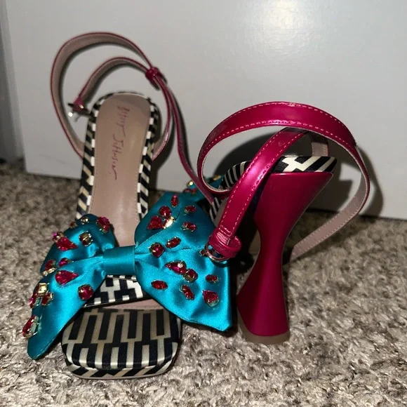 Betsey Johnson Pink and Blue Heels with Vibrant Design - Picture 2 of 2